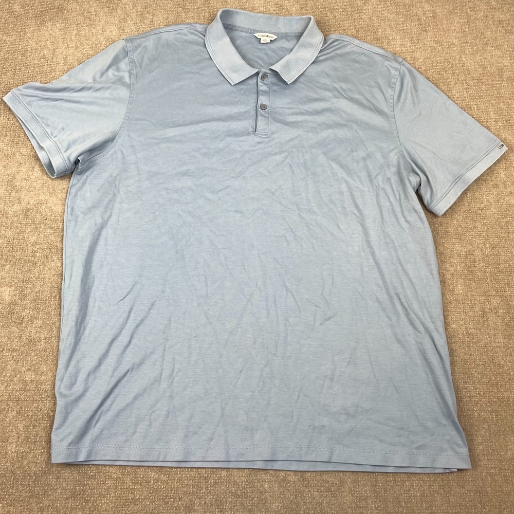 Calvin Klein Polo Golf Shirt Mens 2XL Light Blue Cotton Short Sleeve Sportswear